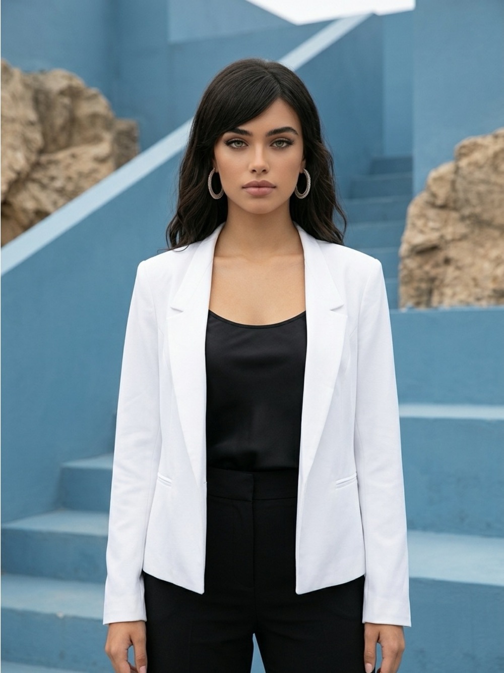 Classic White Open-Front Women's Blazer Jacket